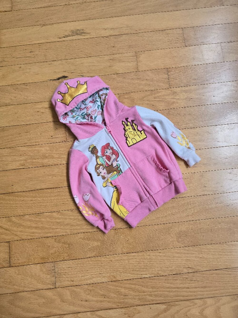 Disney | Princess Ariel Belle Tiana Pink Zip Hoodie Sweatshirt | Toddler 3T